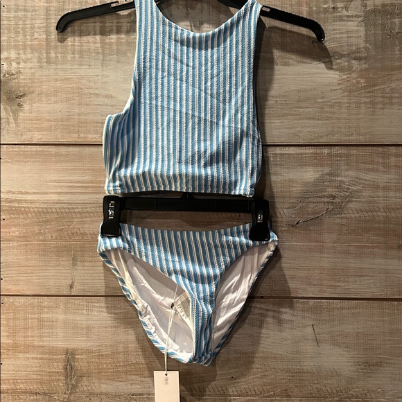 NWT Free people Rhythm Blue and White Striped ribbed bikini set - Picture 3 of 14